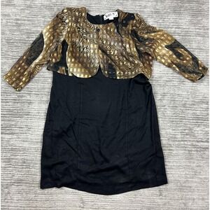 Vintage 1980s‎ WNY Dress Womens 22 Multicolor Long Sheer Sleeve Midi Polyester